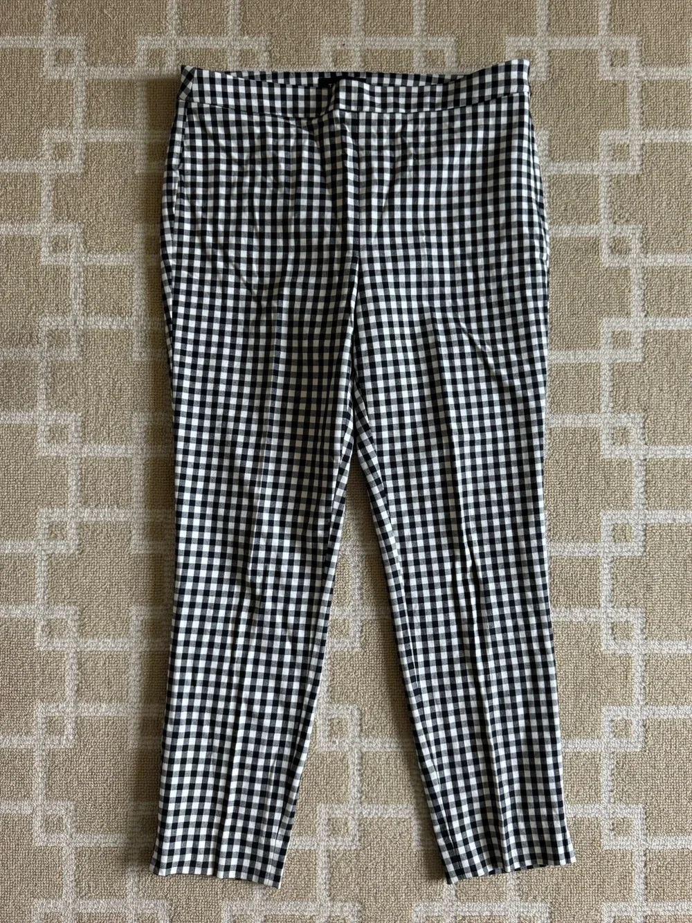 Talbots Chatham Ankle Stretch Pants Black White Gingham Check Size 10